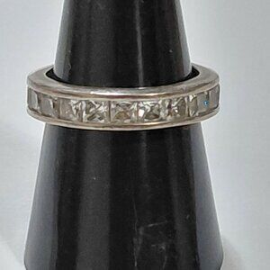 Vtg Sterling Silver JMC Eternity Band Clear Channel Set CZ Stones Ring Size 7.75